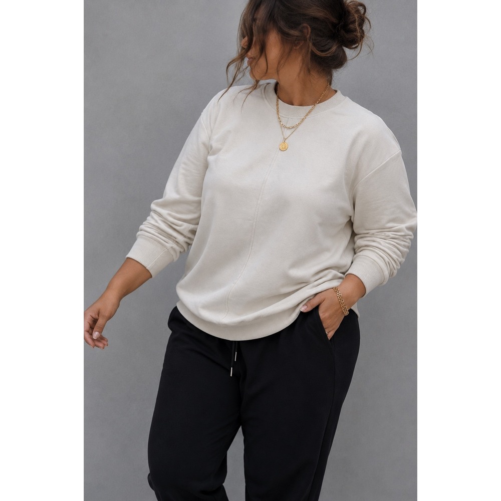 Banana Republic XXL Oatmeal Beige Oversized Crewneck Seam Front Sweatshirt NWT